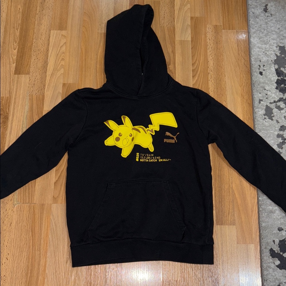 Kids Puma x Pokémon Black Hoodie with Yellow Accents - Size M 11-12Y